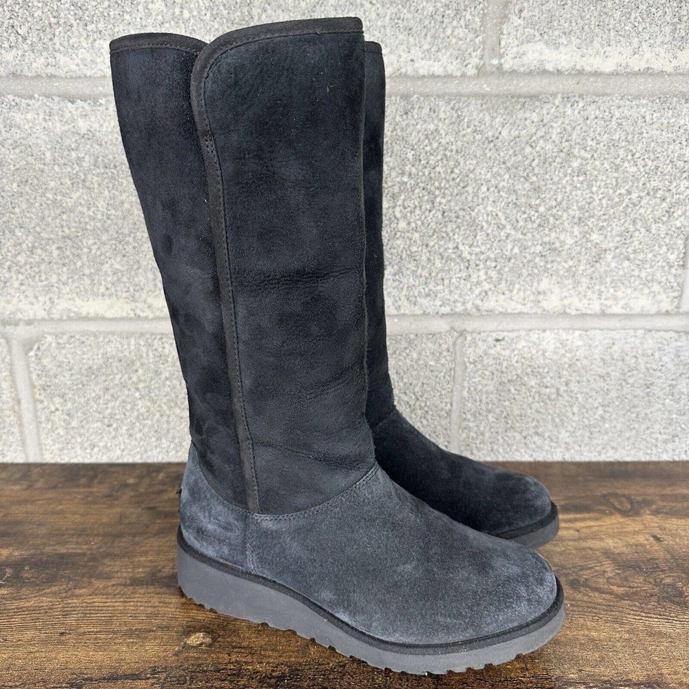 UGG Kara Black Tall Wedge Boots Suede 1013429 Womens Sz 7